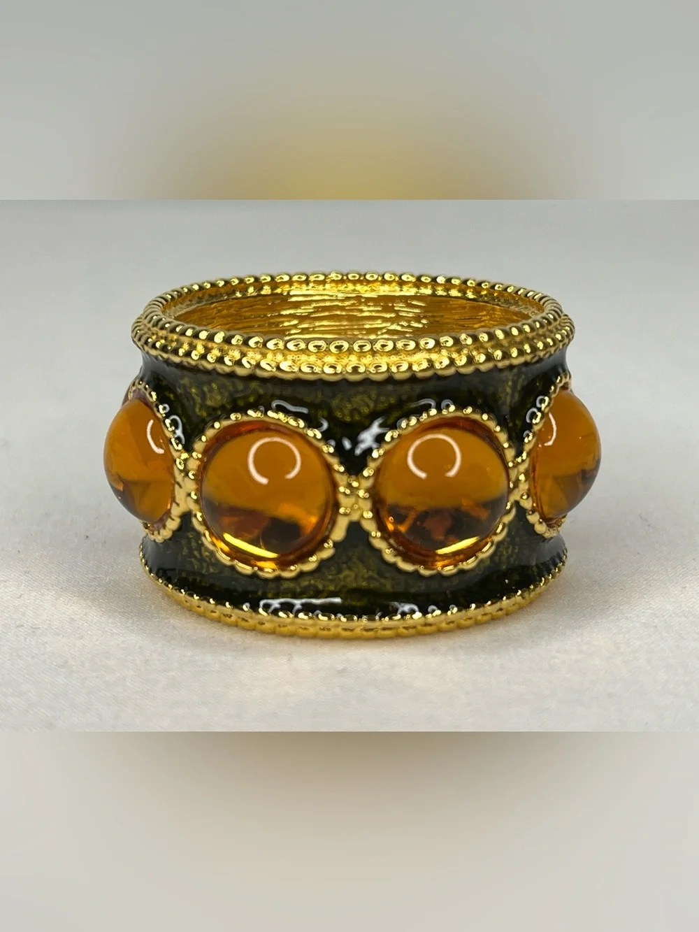 Vintage Luxury Hand Enameled Napkin Rings By Mike+Ally-Gold With Stones
